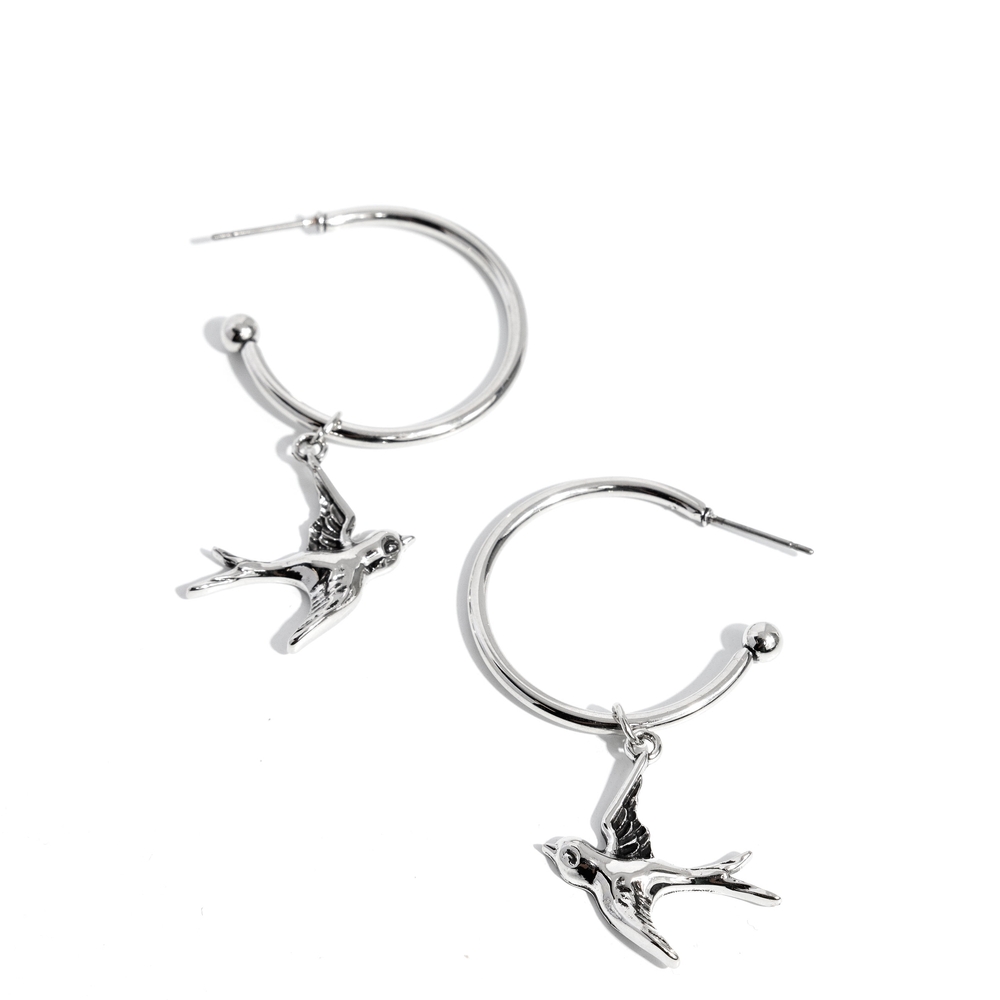 Silver Bird Hoop Earrings Meadowlark Memento Fashion Jewelry Paparazzi